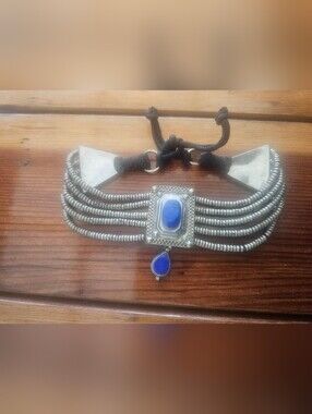 Stunning Vintage Beaded Collar Necklace with Blue Lapis from Afghanistan